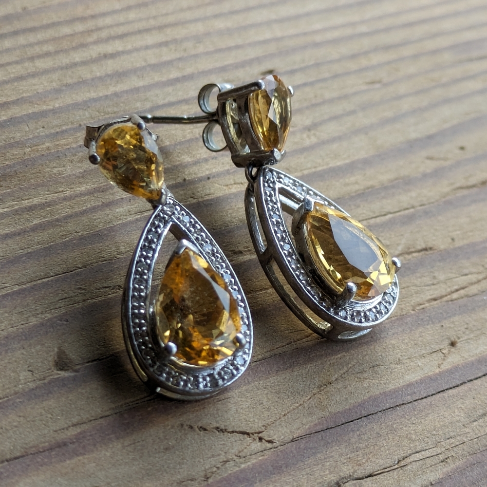 FINAL PRICE! 925 Silver Citrine Drop Earrings